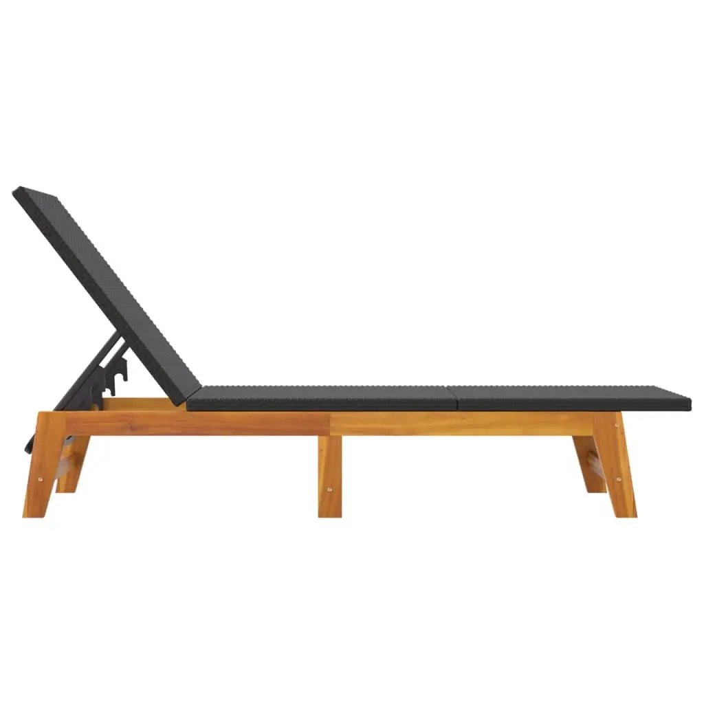 Sun Lounger with Side Table Outdoor Garden Patio Reclining Chair Black