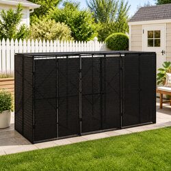 Triple Wheelie Bin Shed Black Garden Waste Container Enclosure Storage Box