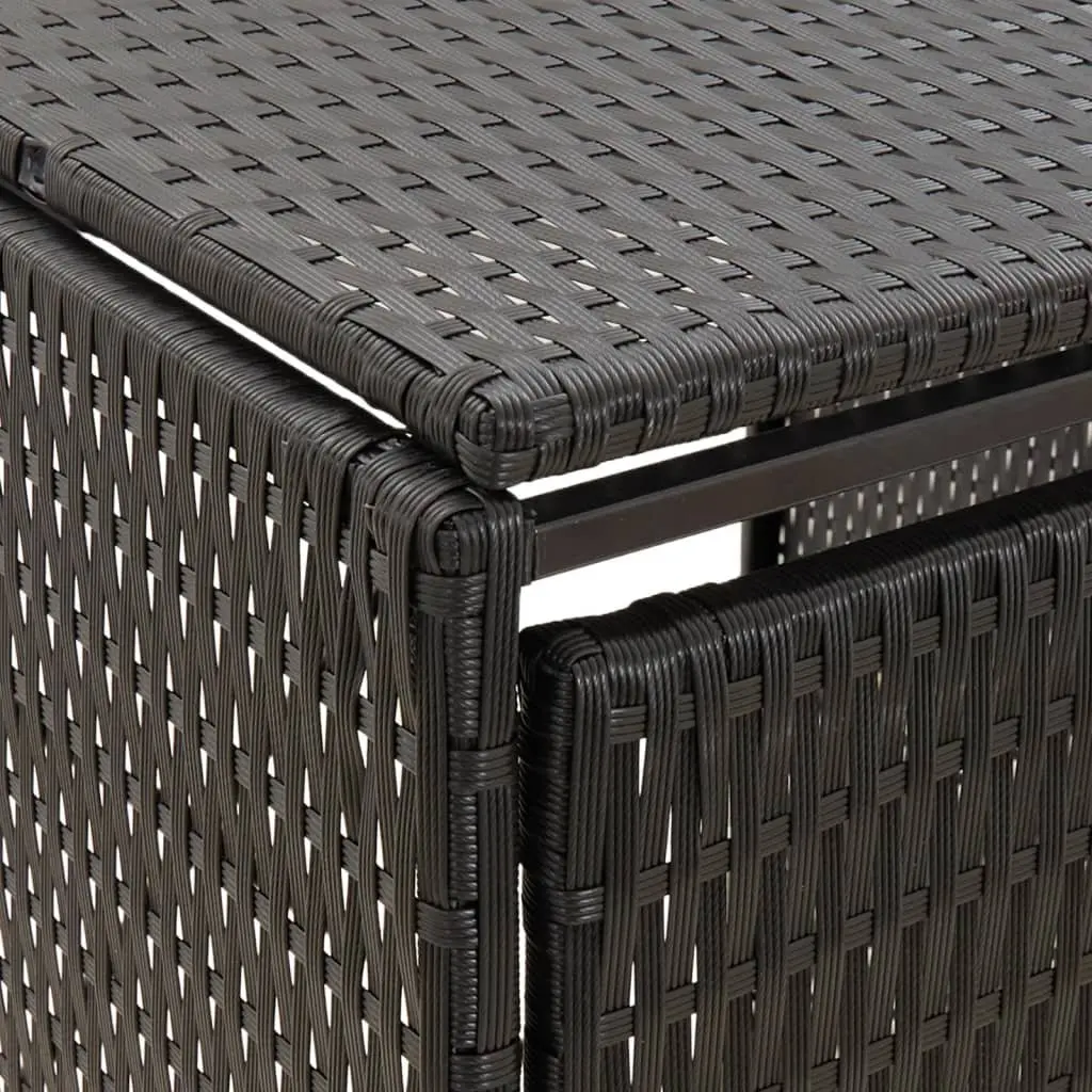 Triple Wheelie Bin Shed Black Poly Rattan Outdoor Storage Box with Hinged Lid and Lockable Front Doors