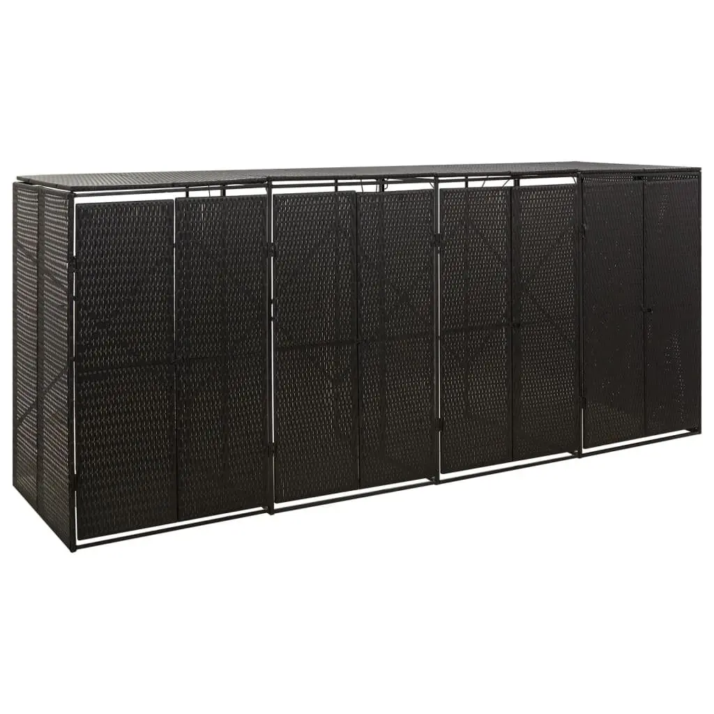 Quadruple Wheelie Bin Shed Black Outdoor Garden Waste Container Enclosure with Hinged Lid and Lockable Front Doors