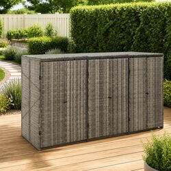 Triple Wheelie Bin Shed Grey Garden Waste Container Enclosure Rattan