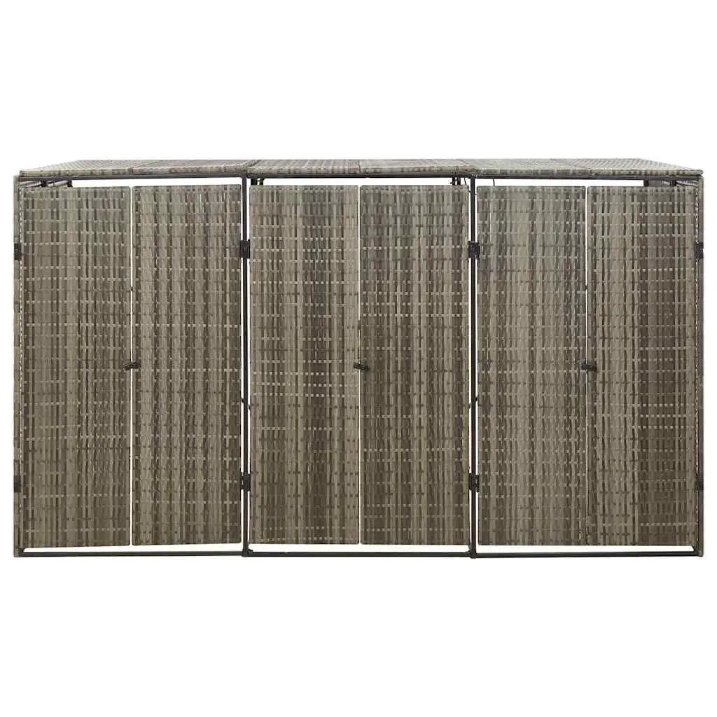 Triple Wheelie Bin Shed Grey Poly Rattan Outdoor Storage Enclosure