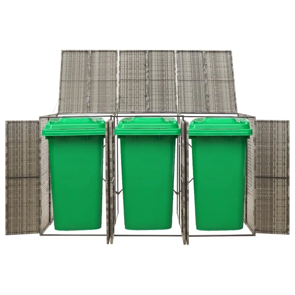 Triple Wheelie Bin Shed Grey Poly Rattan Outdoor Storage Enclosure