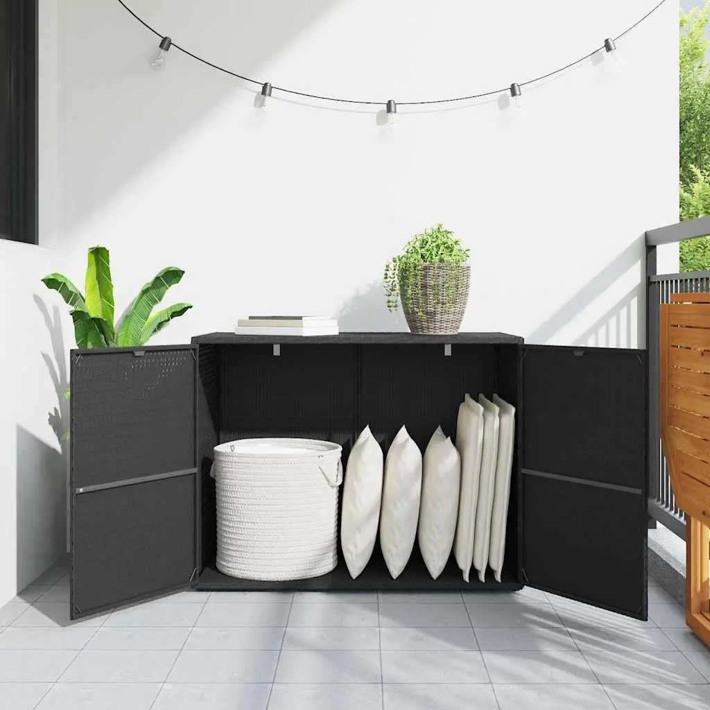 Garden Storage Cabinet Black Poly Rattan Waterproof Tool Chest Outdoor 100 x 55.5 x 80 cm