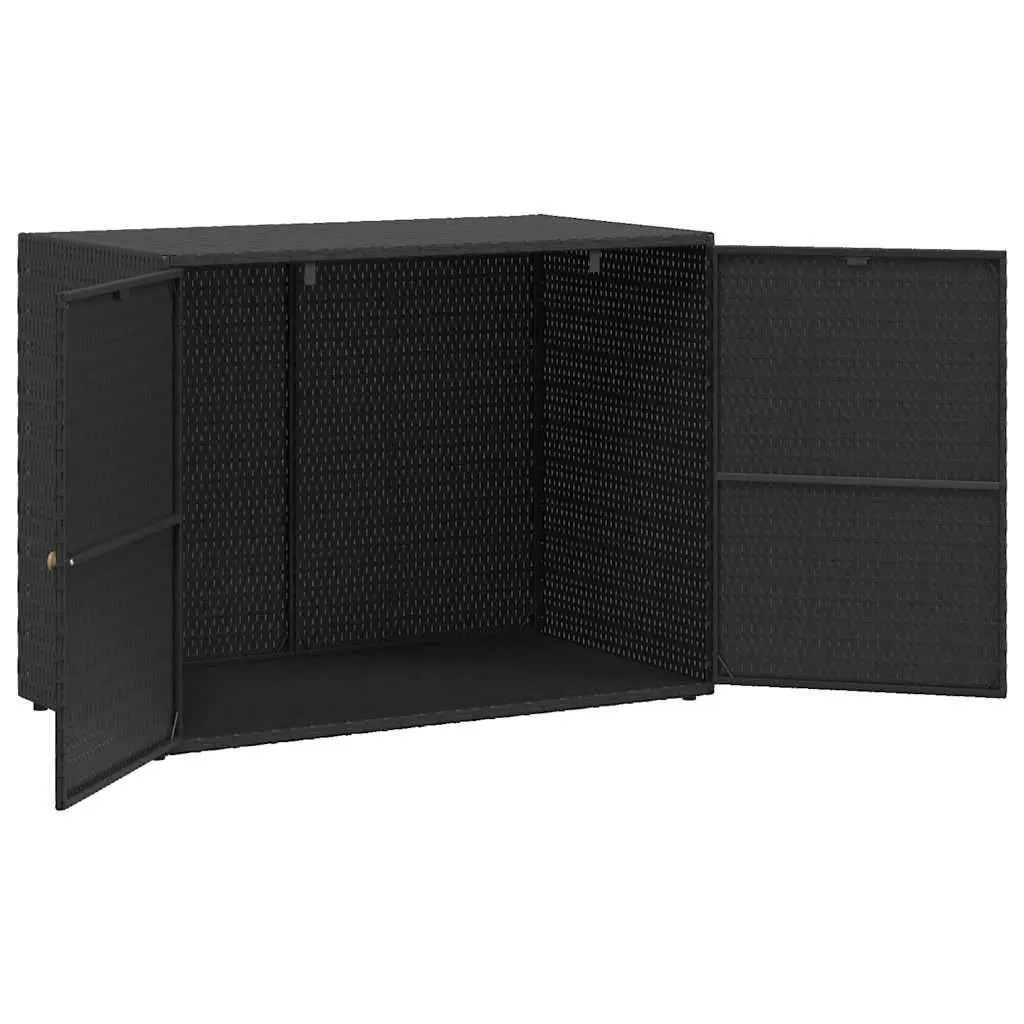 Garden Storage Cabinet Black Poly Rattan Waterproof Tool Chest Outdoor 100 x 55.5 x 80 cm