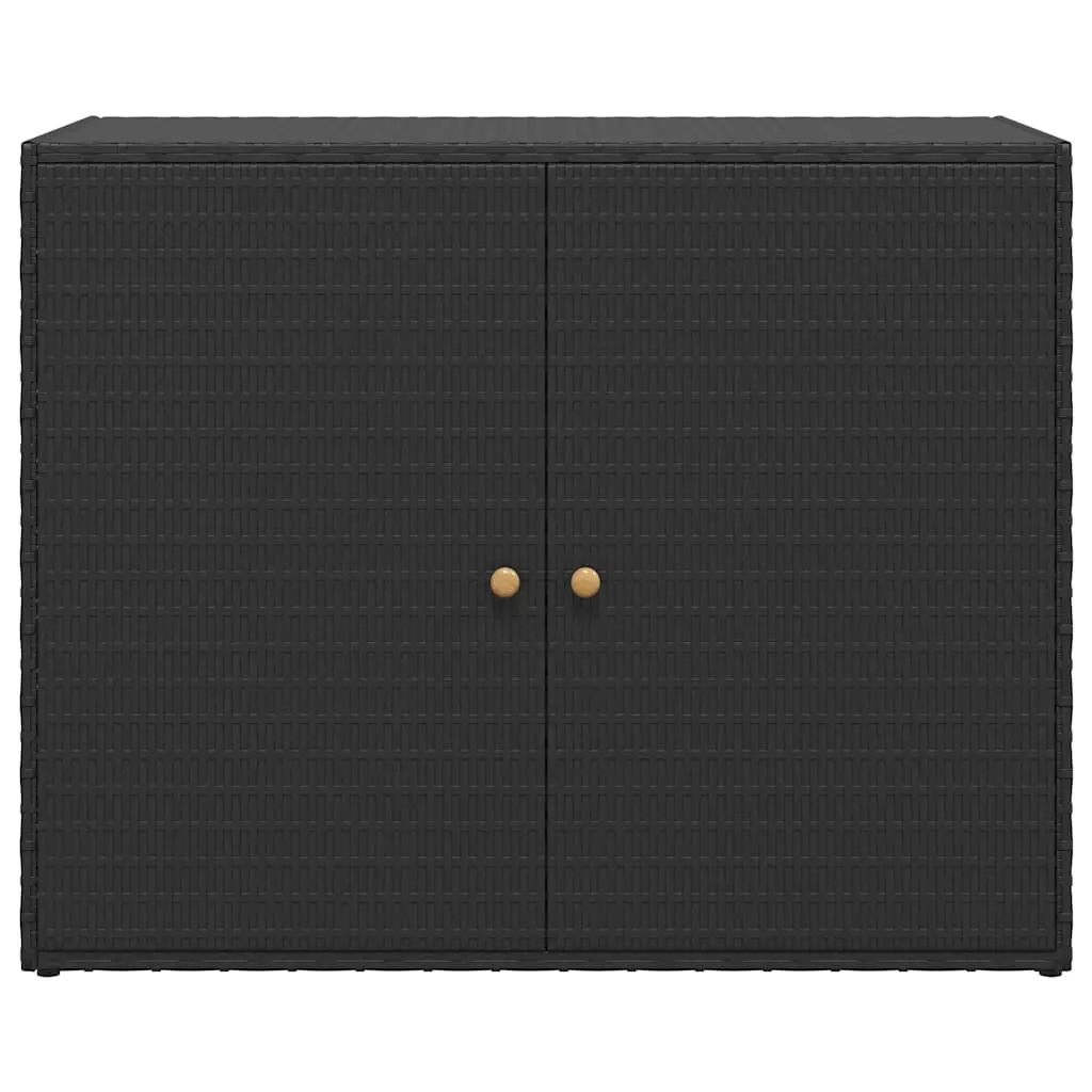 Garden Storage Cabinet Black Poly Rattan Waterproof Tool Chest Outdoor 100 x 55.5 x 80 cm