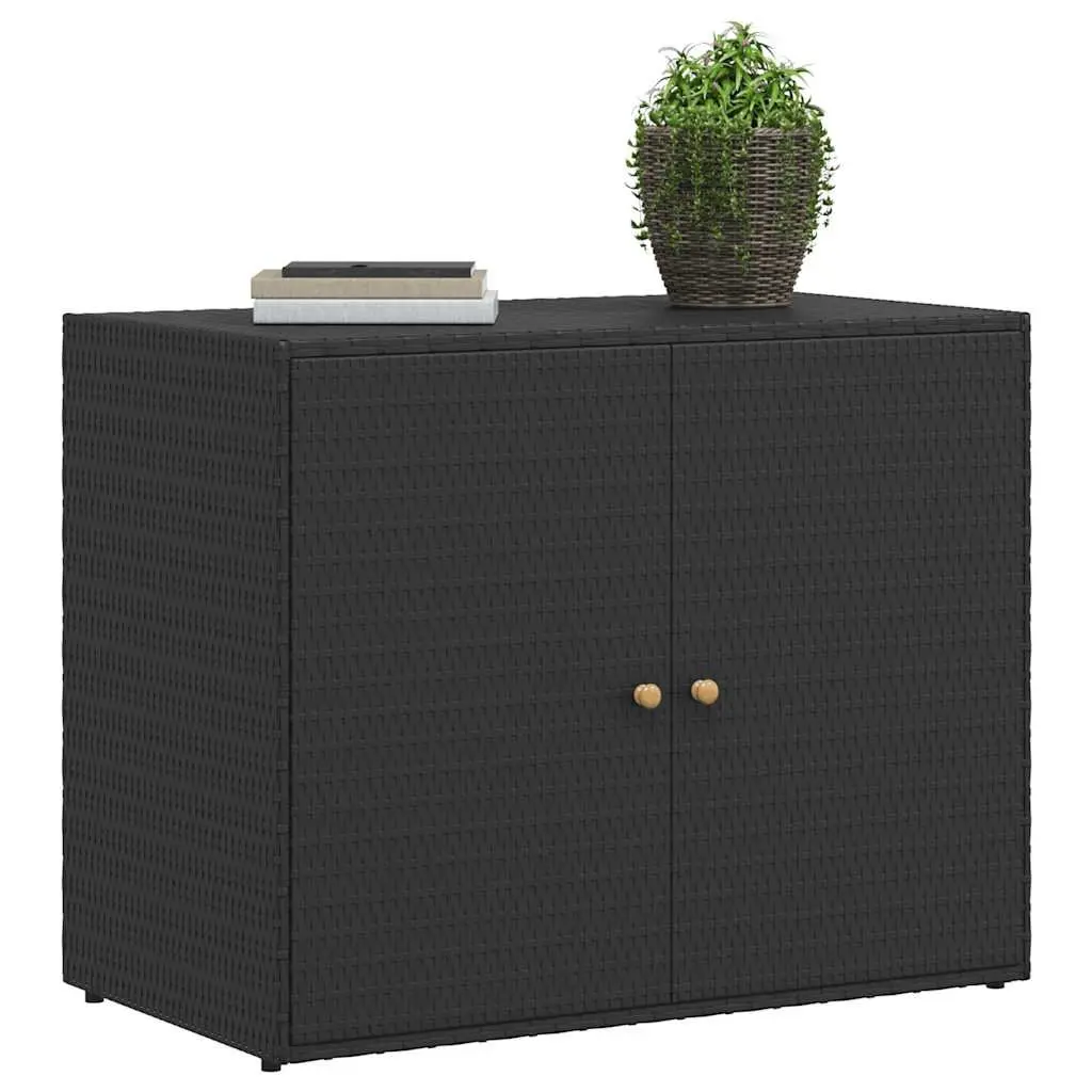 Garden Storage Cabinet Black Poly Rattan Waterproof Tool Chest Outdoor 100 x 55.5 x 80 cm