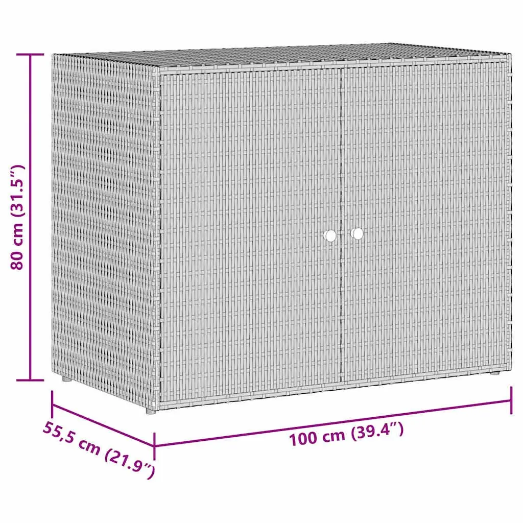 Garden Storage Cabinet Grey 100x55.5x80cm Outdoor Poly Rattan Construction Weather Resistant Tool Chest