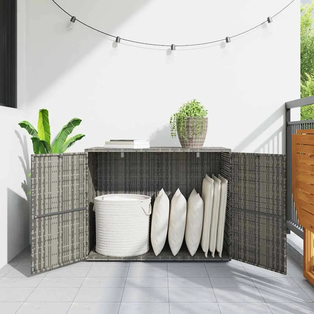 Garden Storage Cabinet Grey 100x55.5x80cm Outdoor Poly Rattan Construction Weather Resistant Tool Chest