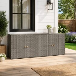 Garden Storage Cabinet Grey Outdoor Poly Rattan Weatherproof Tool Chest