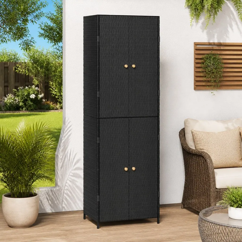 Garden Storage Cabinet Black 59x40x180cm Outdoor Poly Rattan Weatherproof 4 Compartments