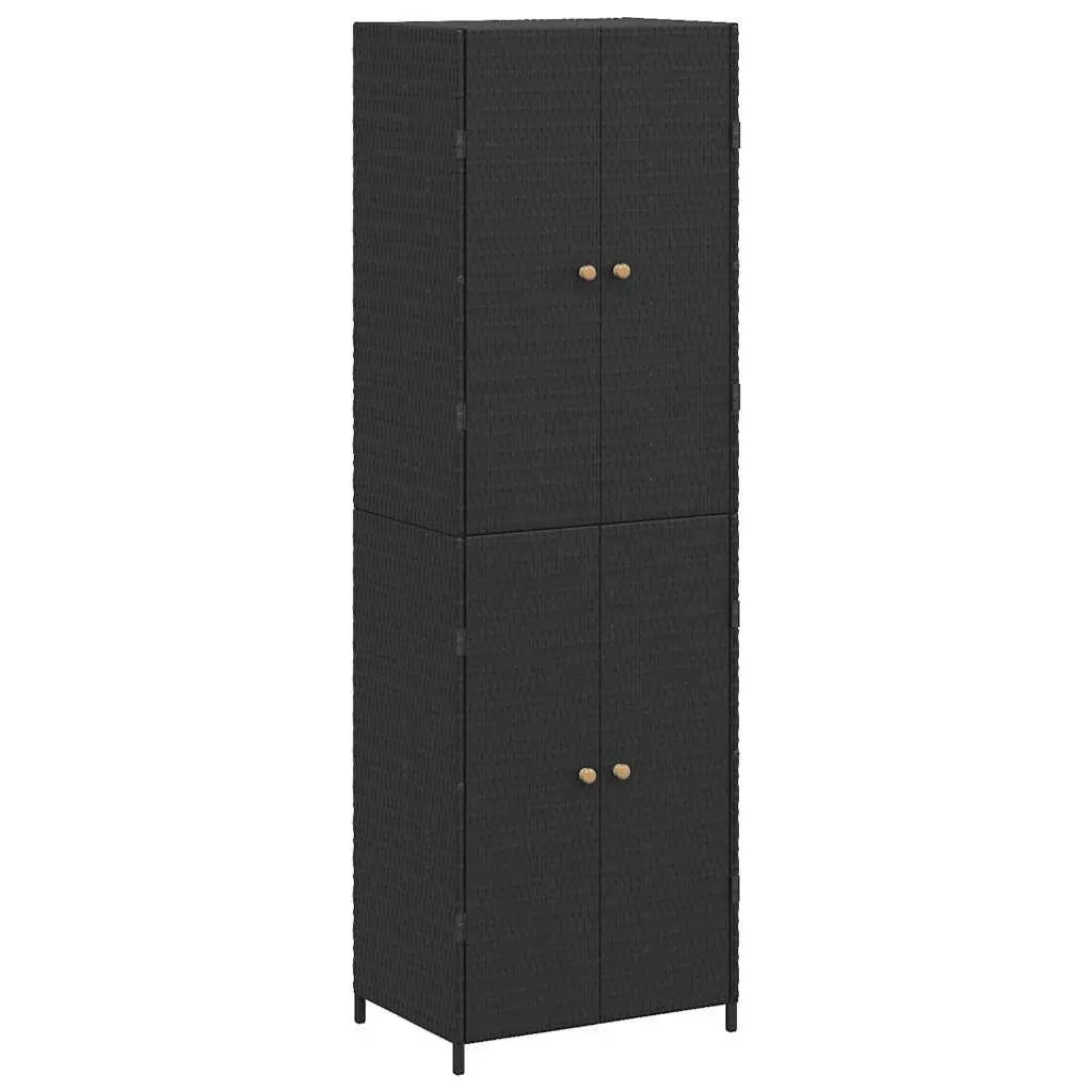 Garden Storage Cabinet Black 59x40x180cm Outdoor Poly Rattan Weatherproof 4 Compartments