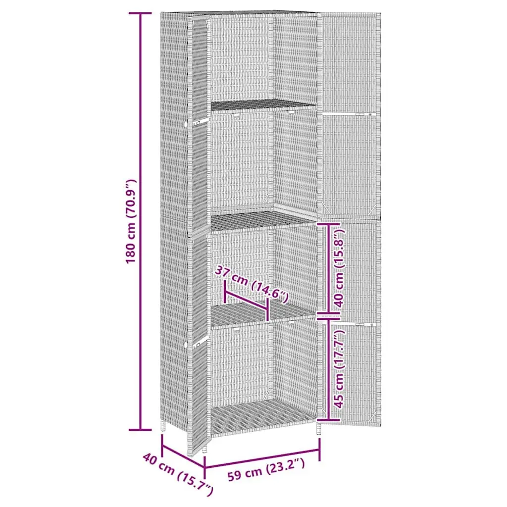Garden Storage Cabinet Black 59x40x180cm Outdoor Poly Rattan Weatherproof 4 Compartments