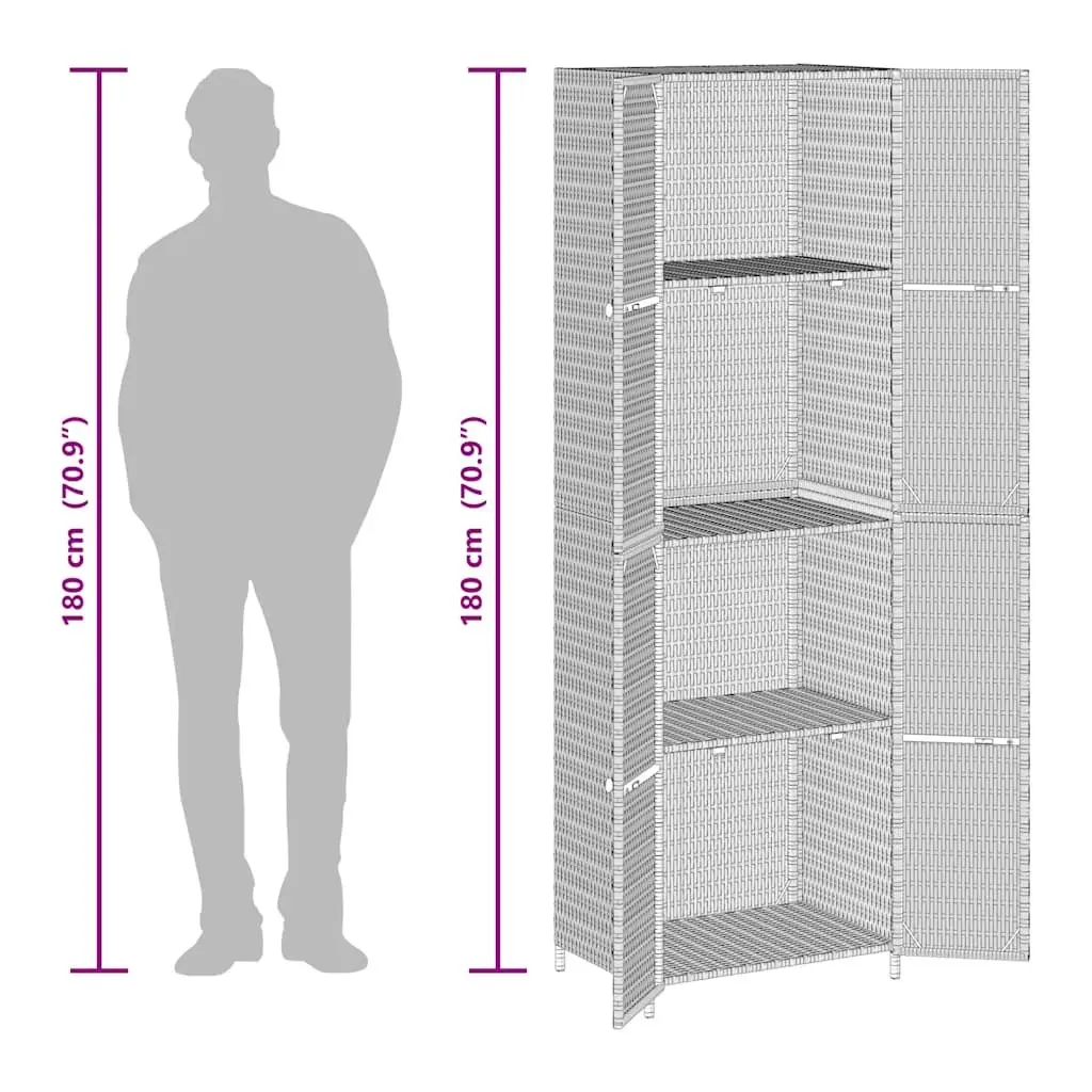 Garden Storage Cabinet Black 59x40x180cm Outdoor Poly Rattan Weatherproof 4 Compartments