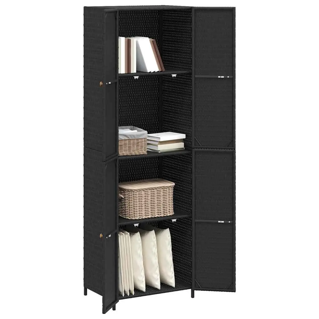 Garden Storage Cabinet Black 59x40x180cm Outdoor Poly Rattan Weatherproof 4 Compartments