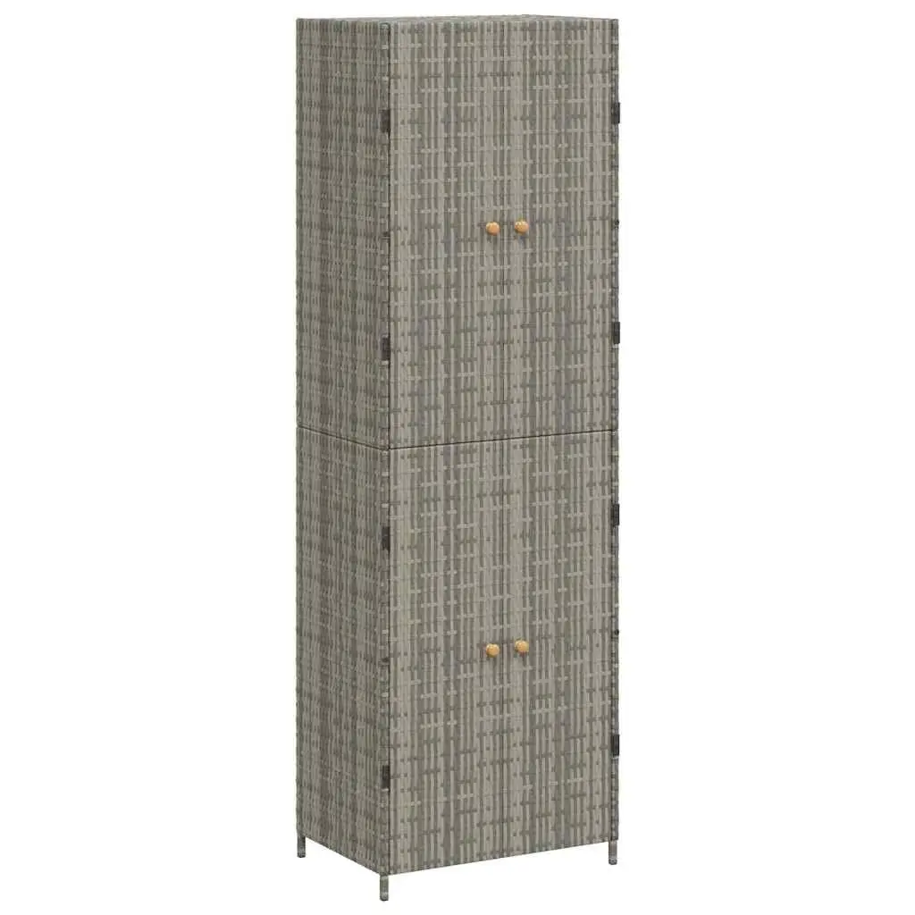 Garden Storage Cabinet Grey Poly Rattan 4 Compartment Weather Resistant Outdoor Shed