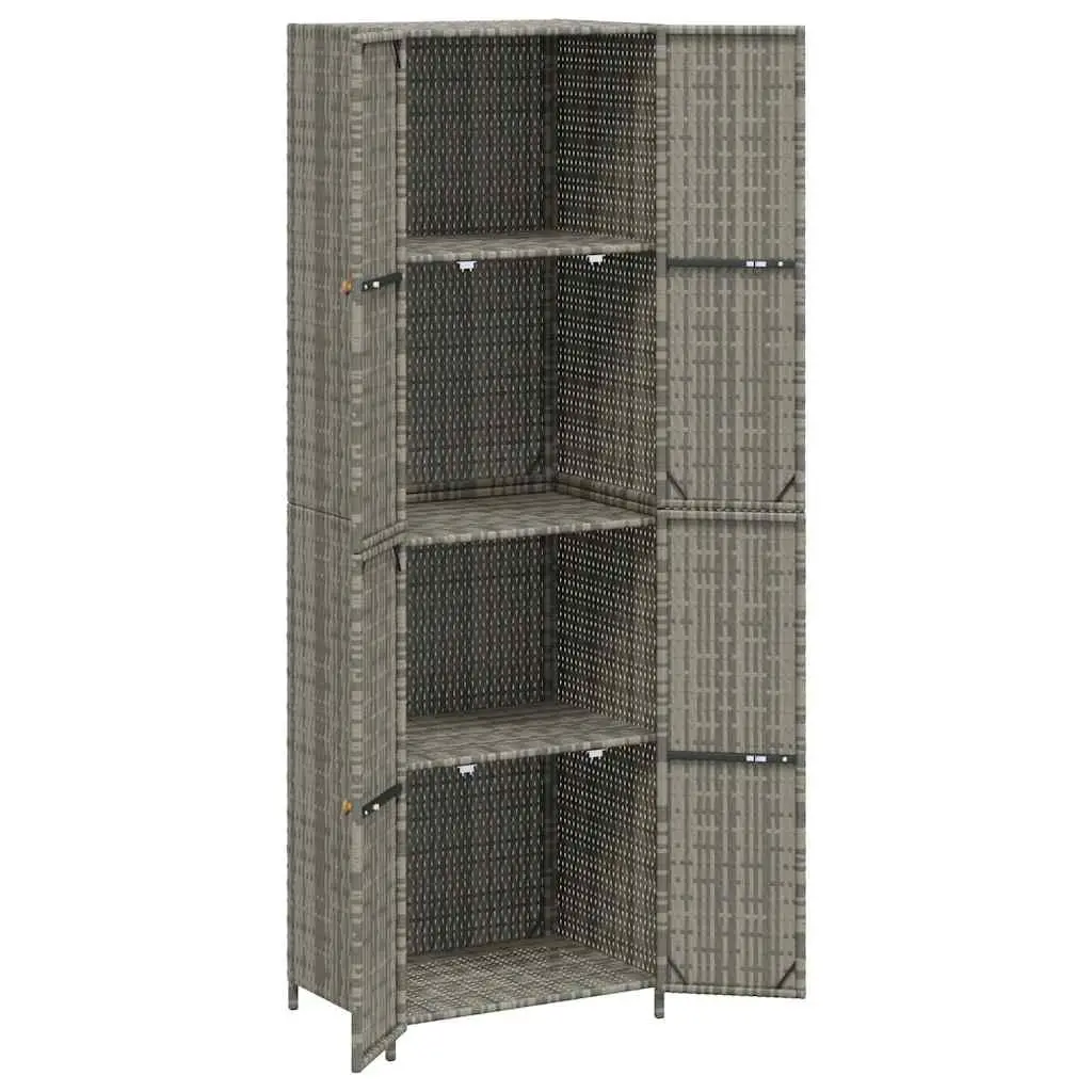 Garden Storage Cabinet Grey Poly Rattan 4 Compartment Weather Resistant Outdoor Shed