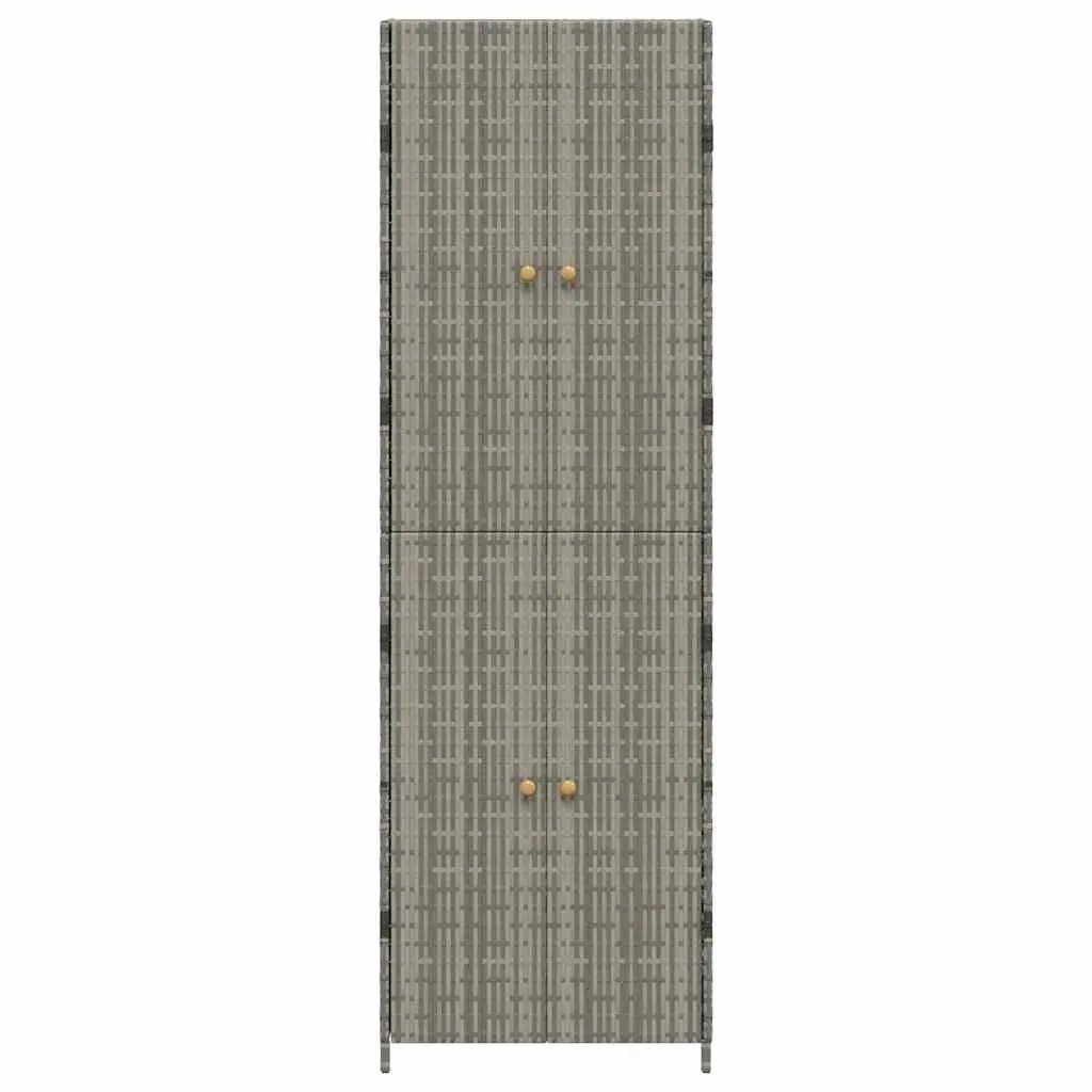 Garden Storage Cabinet Grey Poly Rattan 4 Compartment Weather Resistant Outdoor Shed