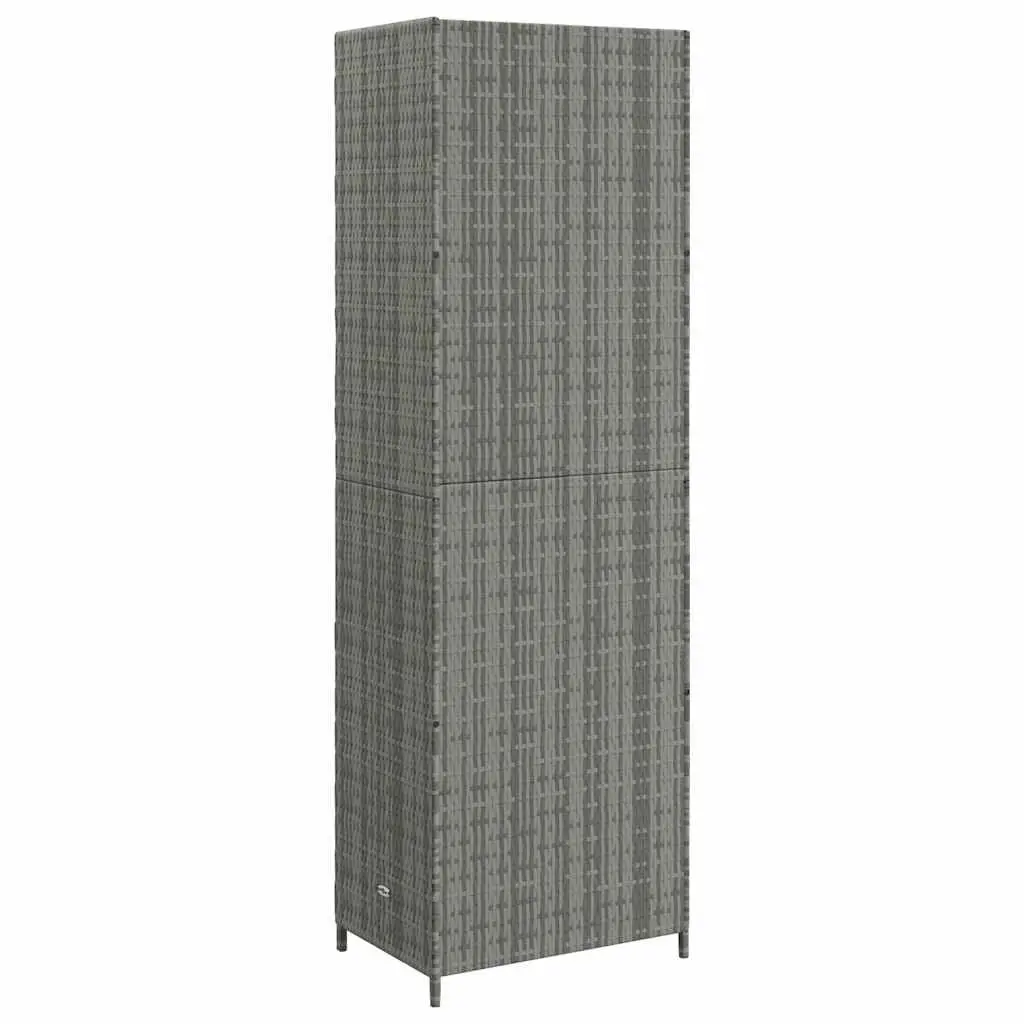 Garden Storage Cabinet Grey Poly Rattan 4 Compartment Weather Resistant Outdoor Shed