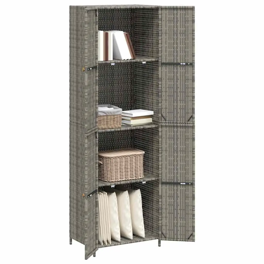 Garden Storage Cabinet Grey Poly Rattan 4 Compartment Weather Resistant Outdoor Shed