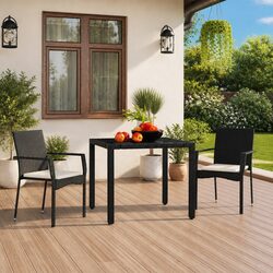 Concise Black Poly Rattan Chairs Set with Cushions