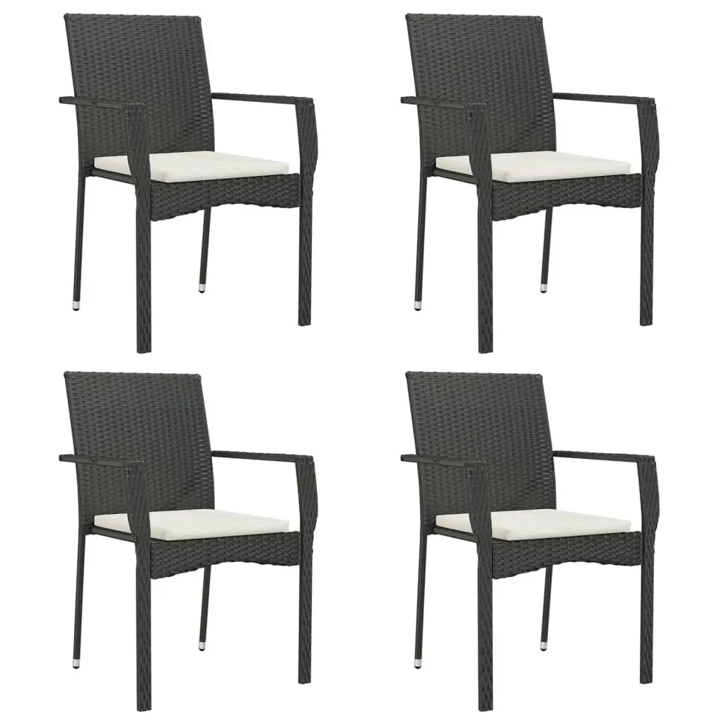 Outdoor Garden Chairs Black 4 Piece Poly Rattan Patio Seating with Cushions