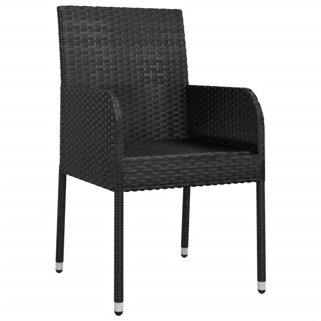 Outdoor Garden Chairs Black Set of 2 with Cushions Poly Rattan Patio Seating