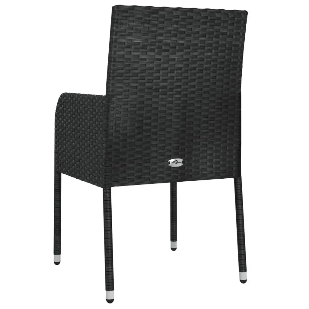 Outdoor Garden Chairs Black Set of 2 with Cushions Poly Rattan Patio Seating