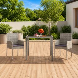 Outdoor Garden Chairs Grey Poly Rattan Set 2 pcs Cushioned Patio Seating