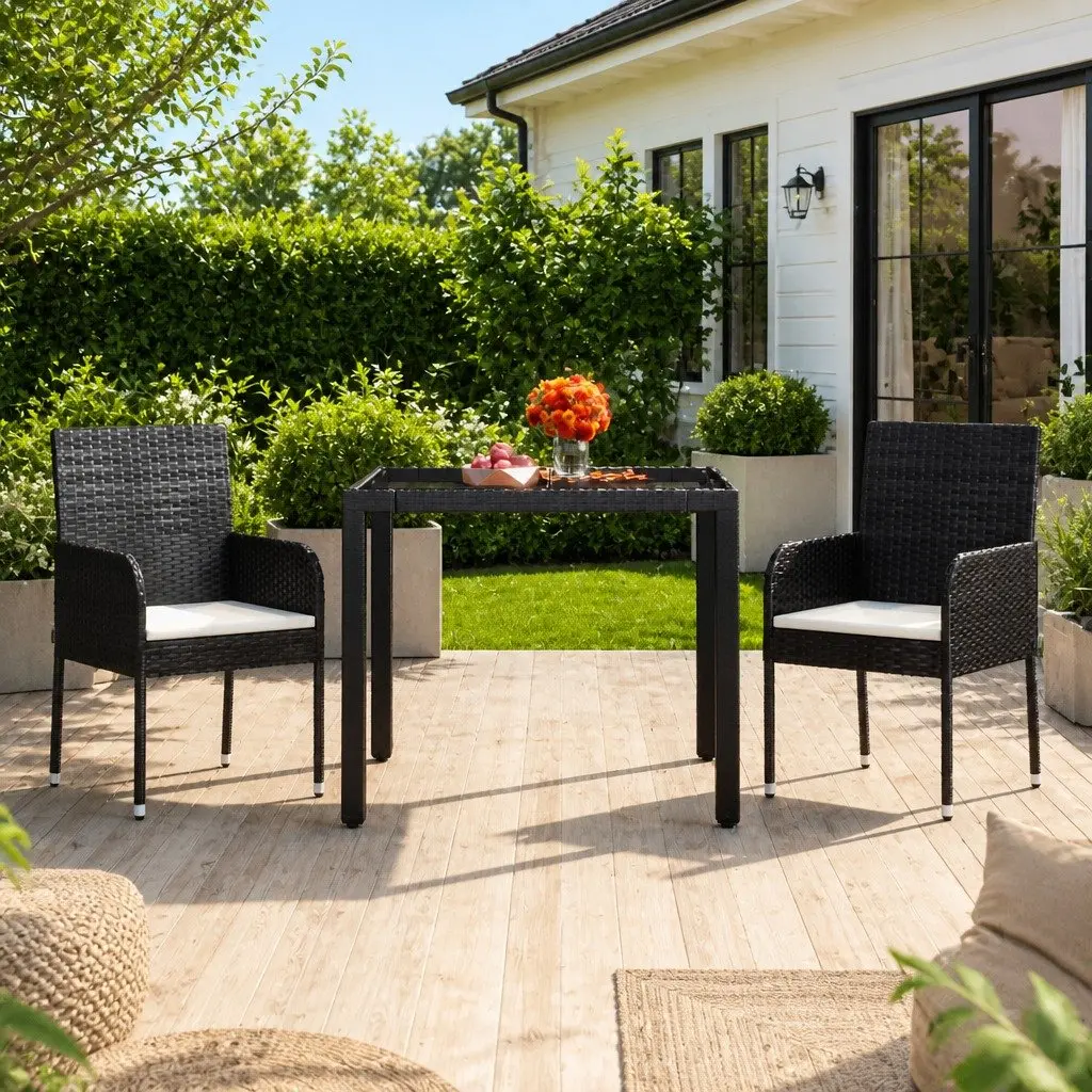 Garden Table with Black Glass Top
