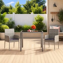 Garden Table Grey Poly Rattan Glass Top Outdoor Patio Furniture 90x90x75cm