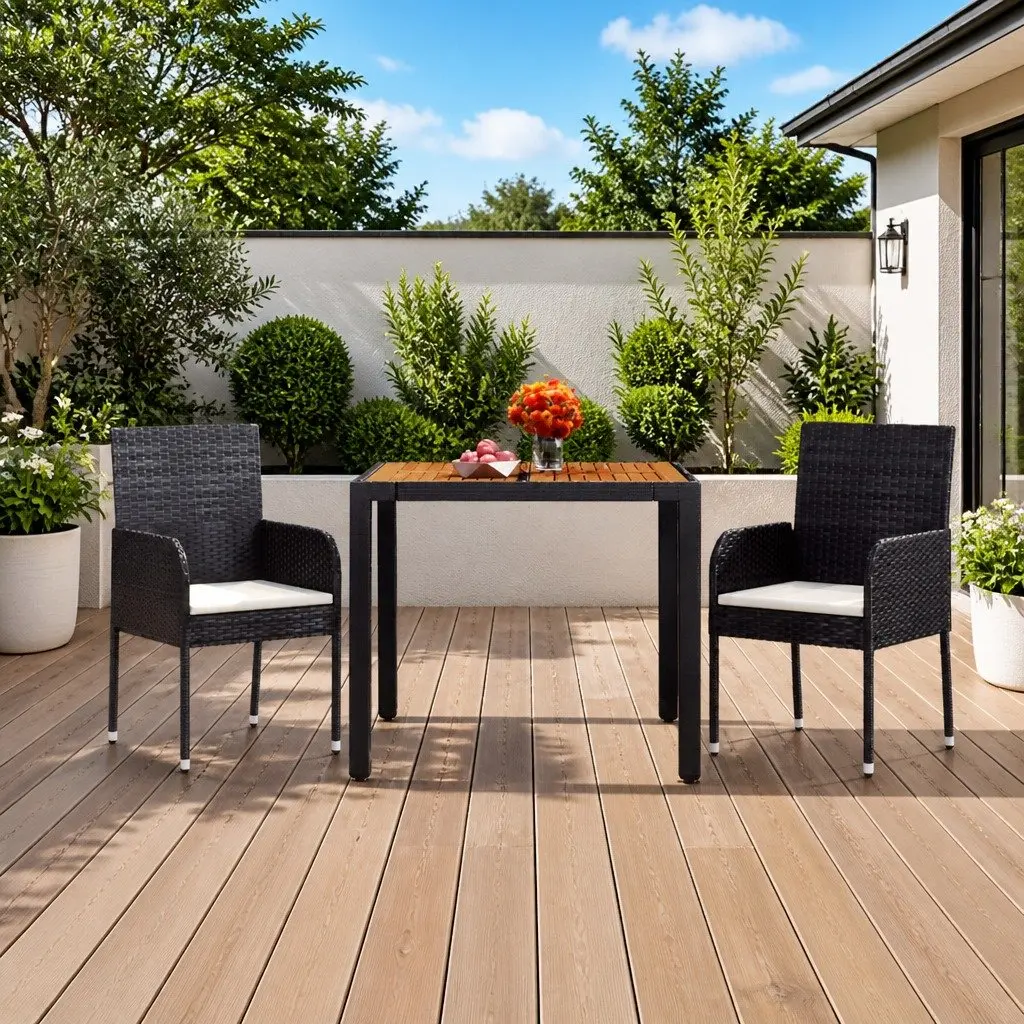Black Garden Dining Table with Solid Wood Top