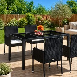 Outdoor Garden Table: Tempered Glass and Poly Rattan