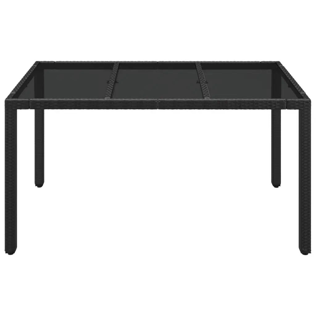 Garden Table Black 150 x 90 x 75 cm Tempered Glass Top Poly Rattan Weather Resistant