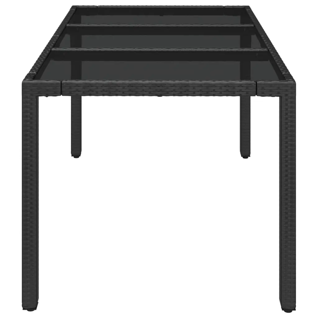 Garden Table Black 150 x 90 x 75 cm Tempered Glass Top Poly Rattan Weather Resistant