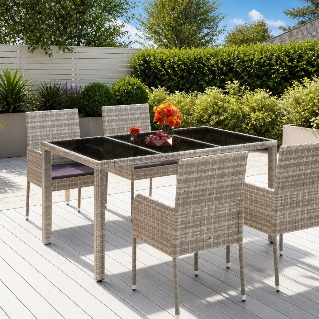 Grey Garden Table with Tempered Glass Top