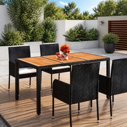 Compact Garden Table with Wood Top: 150x90x75cm