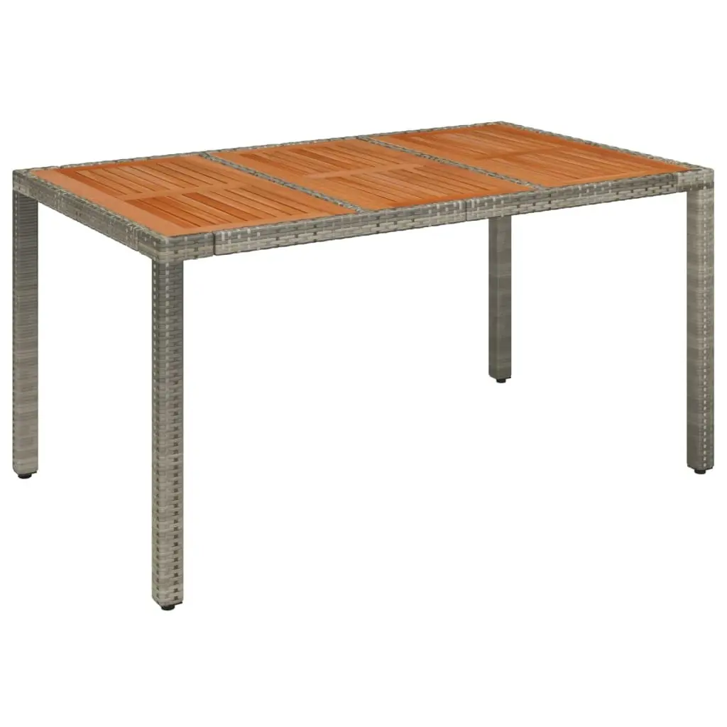 Garden Table Wooden Top Poly Rattan Outdoor Patio Furniture Grey 150x90x75cm