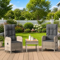 Garden Lounge Set 3 Piece Grey Poly Rattan Outdoor Furniture with Cushions