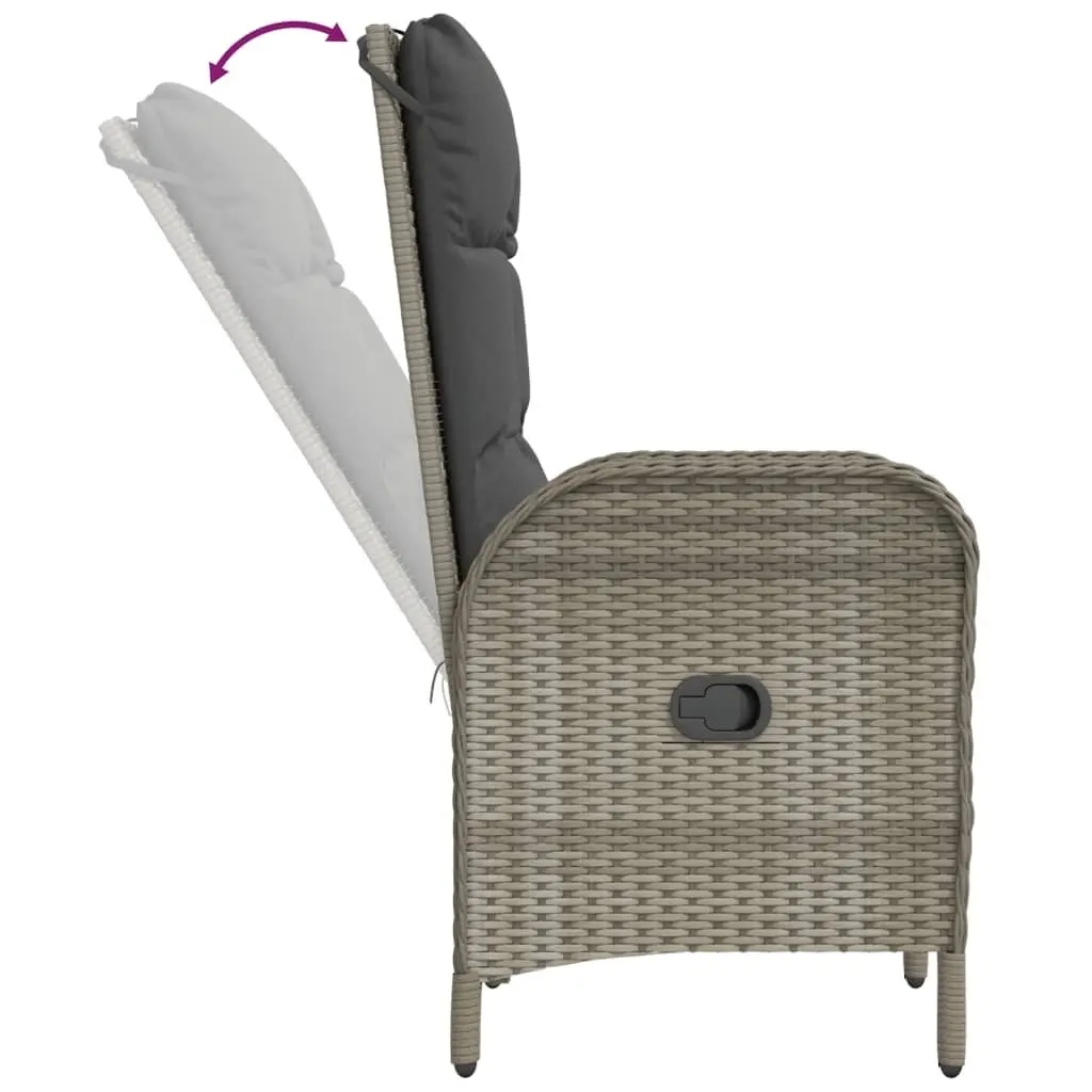 Garden Lounge Set Grey 3 Piece Poly Rattan Outdoor Furniture with Reclining Chairs and Cushions