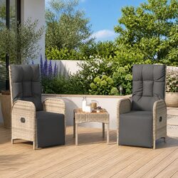 Garden Reclining Chairs 2 Pieces with Table Grey Outdoor Seating Set
