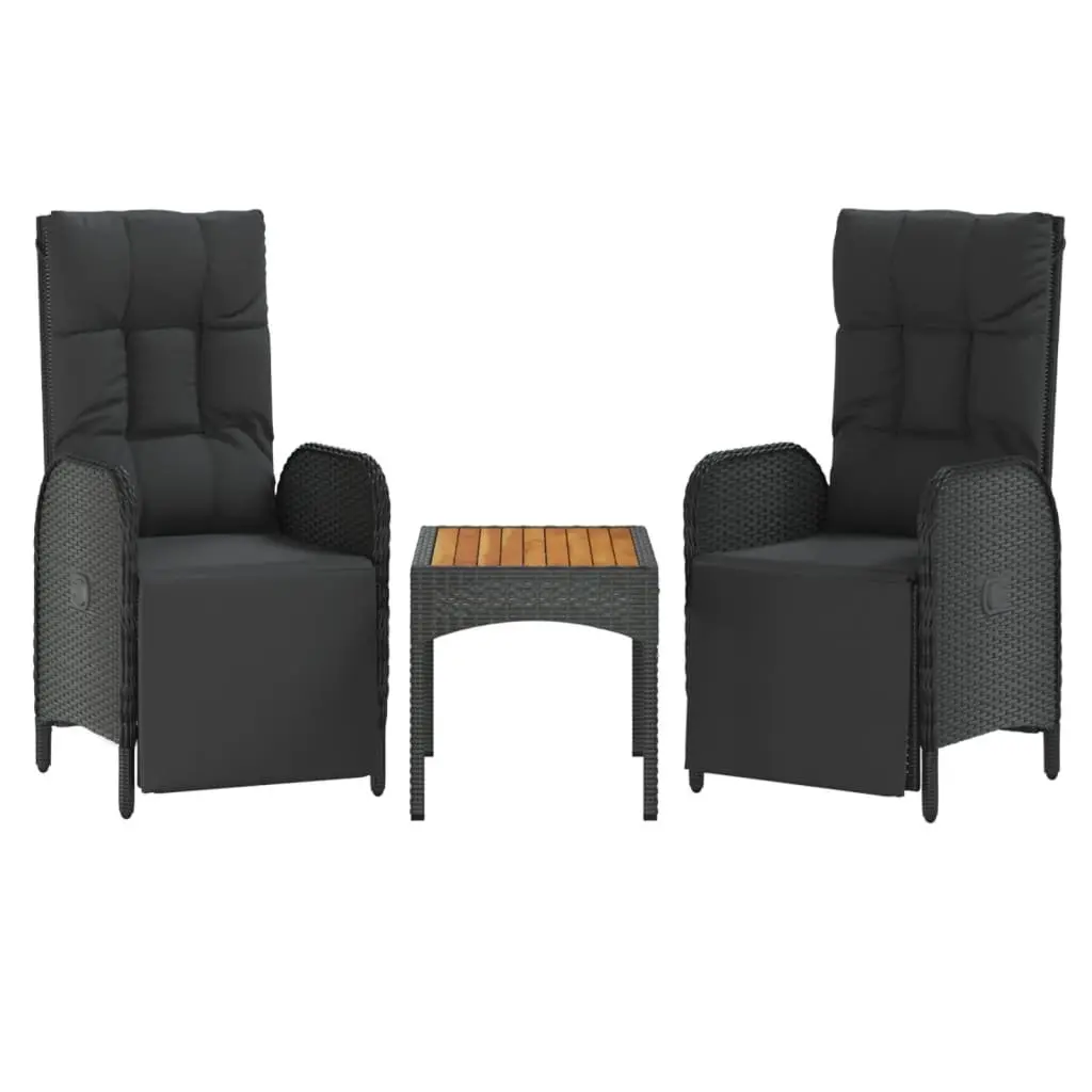 Outdoor Reclining Chairs Set Black Poly Rattan 2 Piece Adjustable Backrest with Cushions