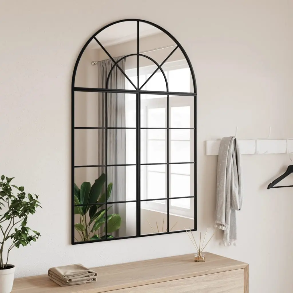 Arch Wall Mirror Black 80x120 cm Powder-Coated Iron Frame Glass Decor