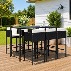 7 Piece Garden Bar Set with Cushions Outdoor Patio Furniture Black