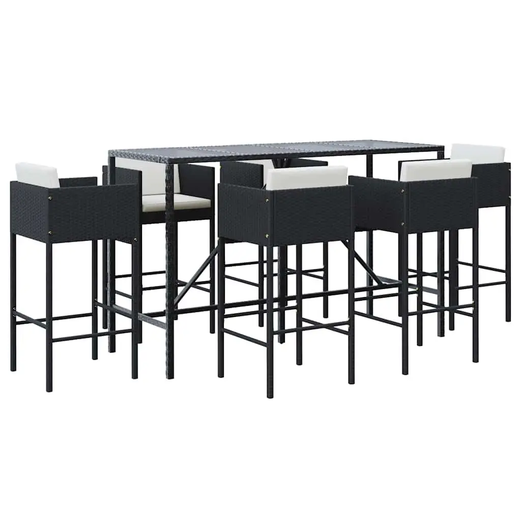 7 Piece Garden Bar Set with Cushions Outdoor Patio Furniture Black