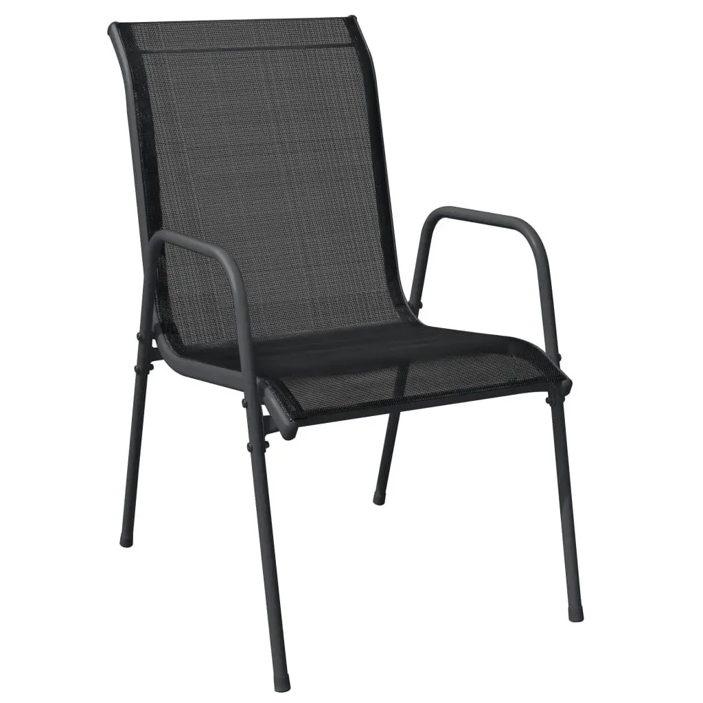 5 Piece Garden Dining Set Glass Table Black Steel Textilene Chairs Weather-Resistant for Outdoor Patio or Balcony