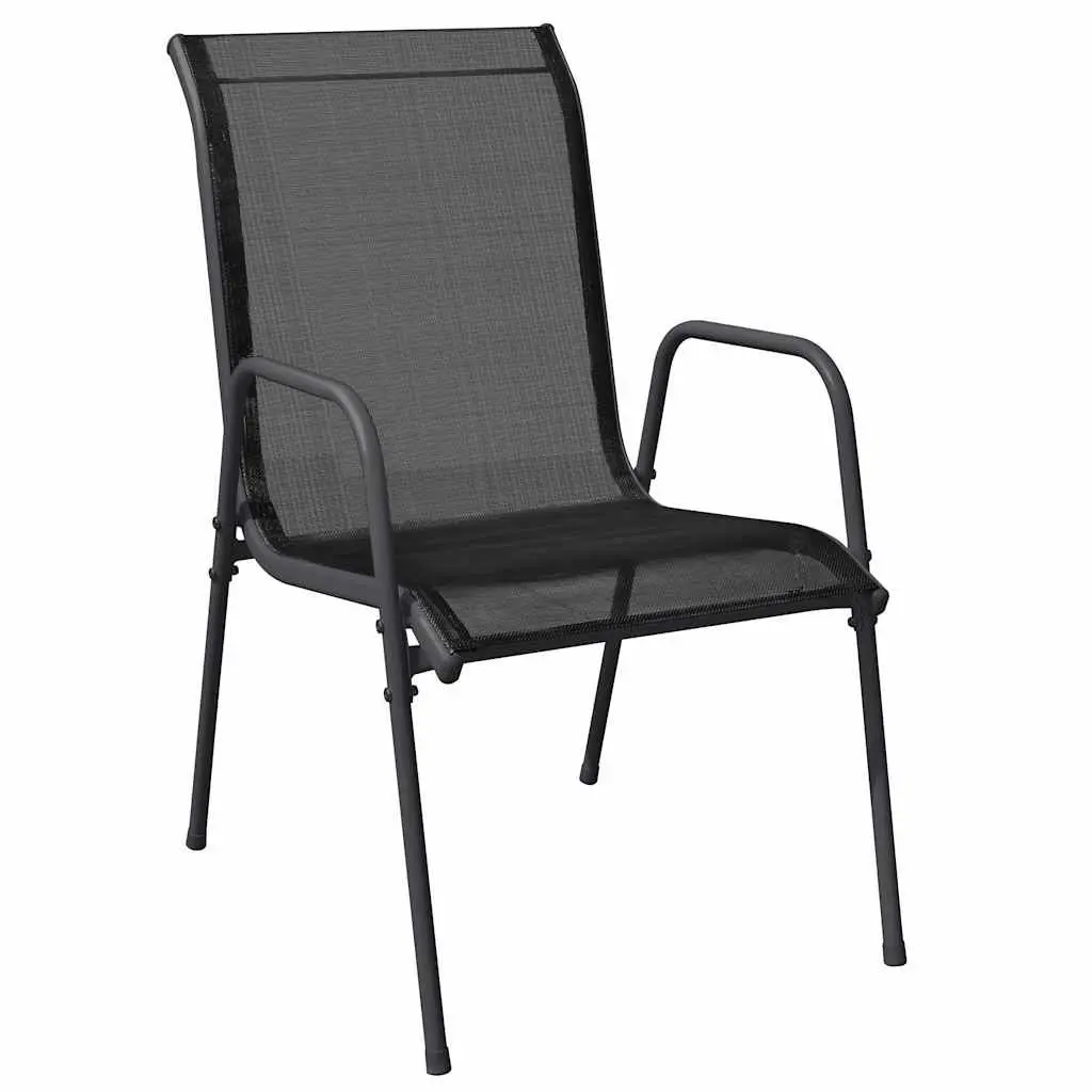 Garden Dining Set 7 Piece Black Steel Armchairs Table Textilene Outdoor Patio