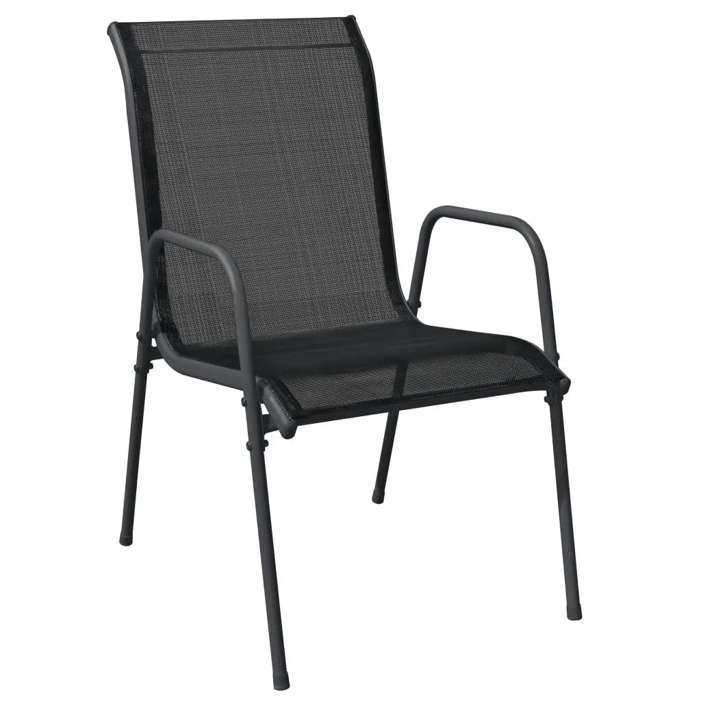 Garden Dining Set 5 Piece Black Steel Textilene Chairs Outdoor Patio Furniture