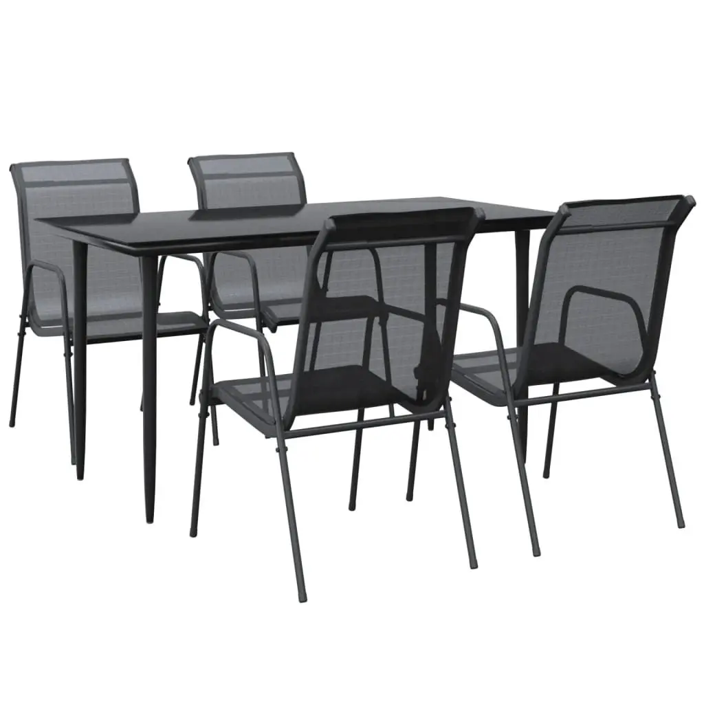 Outdoor Dining Set Black 5 Piece Steel Textilene Chairs Table