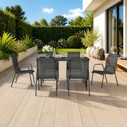 Compact 7-Piece Steel Textilene Dining Set for Outdoors